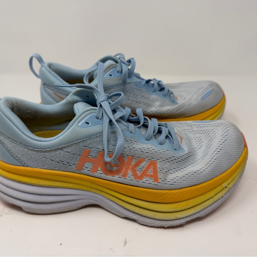 Hoka Bondi Women's Light Blue and Yellow Athletic Running Shoes size 8.5 wide